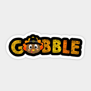 Gobble Gobble Turkey Pilgrim Little Boys Thanksgiving Sticker